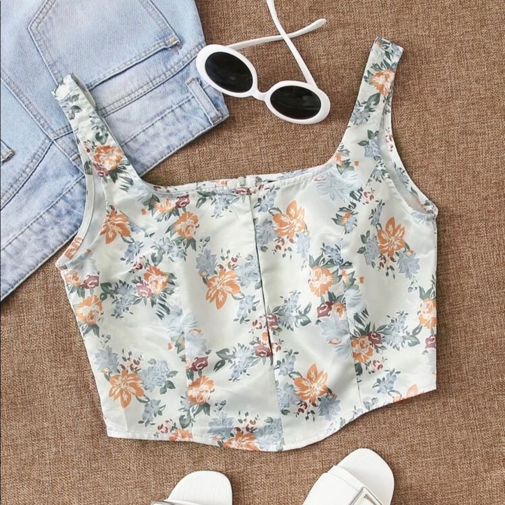 Silky floral corset top
